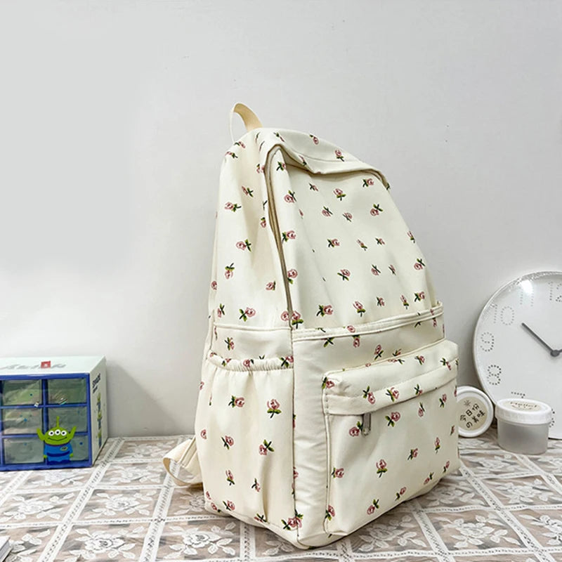 Sacs à dos en nylon à imprimé floral pour femmes, sacs à dos pour documents solides et doux, sac décontracté, grande capacité, sac initié étanche, assressentià tout, mode