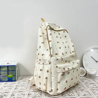 Sacs à dos en nylon à imprimé floral pour femmes, sacs à dos pour documents solides et doux, sac décontracté, grande capacité, sac initié étanche, assressentià tout, mode