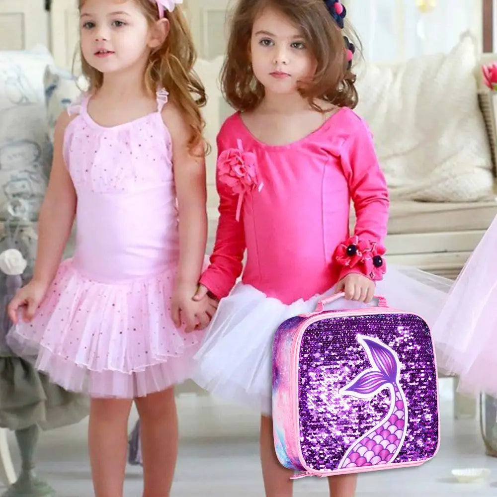Sacs à dos d'école pour enfants, cartable et boîte à lunch, petit enfant, sirène, paillettes, filles, 16 po, 3 pièces