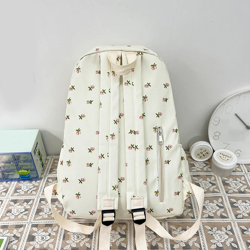 Sacs à dos en nylon à imprimé floral pour femmes, sacs à dos pour documents solides et doux, sac décontracté, grande capacité, sac initié étanche, assressentià tout, mode