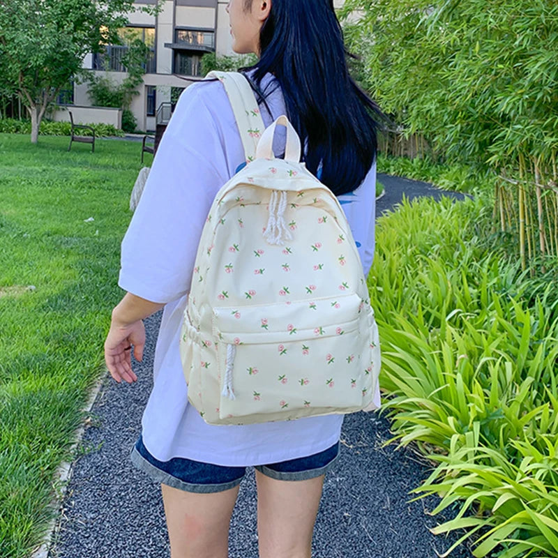 Sacs à dos en nylon à imprimé floral pour femmes, sacs à dos pour documents solides et doux, sac décontracté, grande capacité, sac initié étanche, assressentià tout, mode