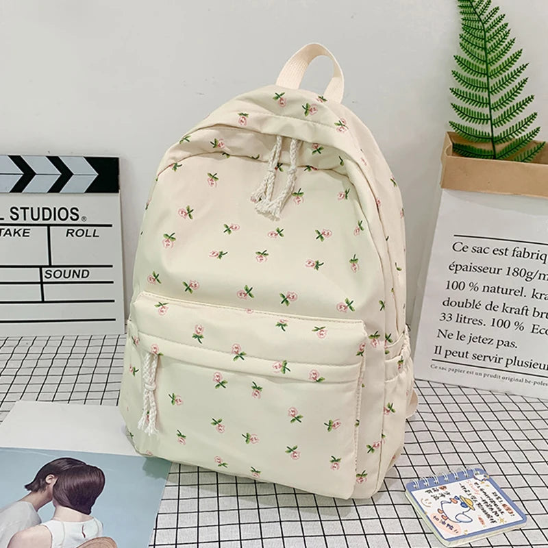Sacs à dos en nylon à imprimé floral pour femmes, sacs à dos pour documents solides et doux, sac décontracté, grande capacité, sac initié étanche, assressentià tout, mode