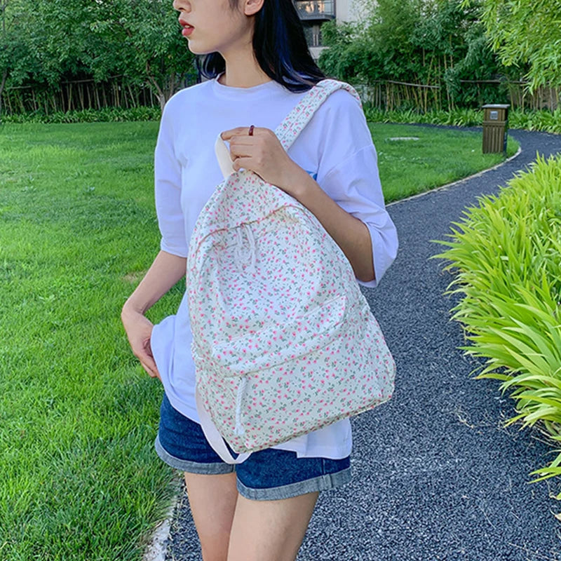 Sacs à dos en nylon à imprimé floral pour femmes, sacs à dos pour documents solides et doux, sac décontracté, grande capacité, sac initié étanche, assressentià tout, mode
