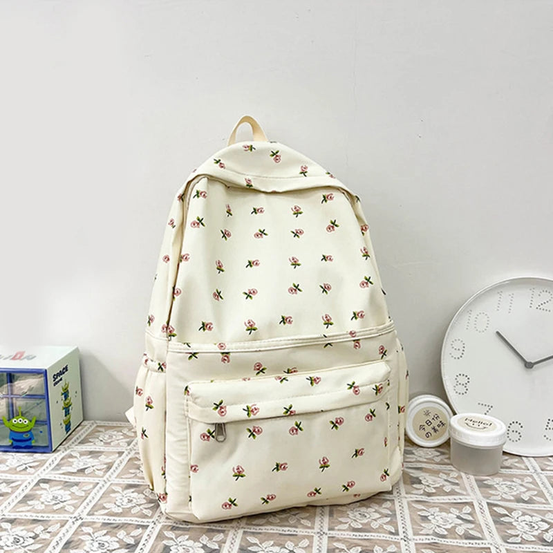 Sacs à dos en nylon à imprimé floral pour femmes, sacs à dos pour documents solides et doux, sac décontracté, grande capacité, sac initié étanche, assressentià tout, mode