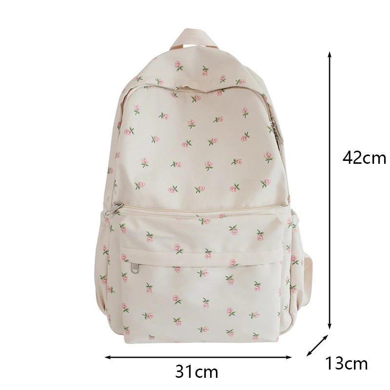 Sacs à dos en nylon à imprimé floral pour femmes, sacs à dos pour documents solides et doux, sac décontracté, grande capacité, sac initié étanche, assressentià tout, mode