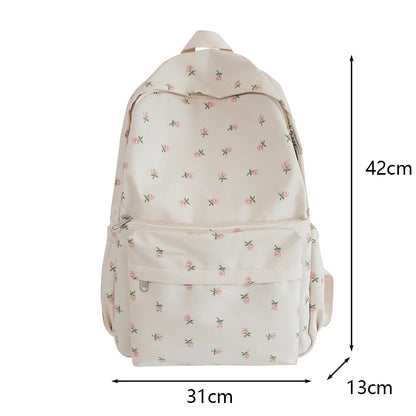 Sacs à dos en nylon à imprimé floral pour femmes, sacs à dos pour documents solides et doux, sac décontracté, grande capacité, sac initié étanche, assressentià tout, mode