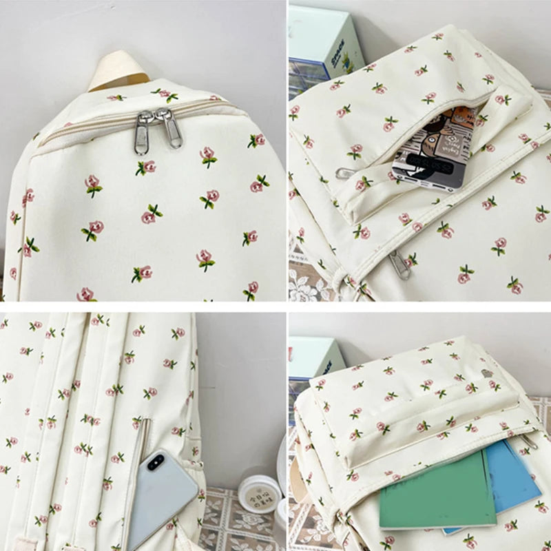 Sacs à dos en nylon à imprimé floral pour femmes, sacs à dos pour documents solides et doux, sac décontracté, grande capacité, sac initié étanche, assressentià tout, mode