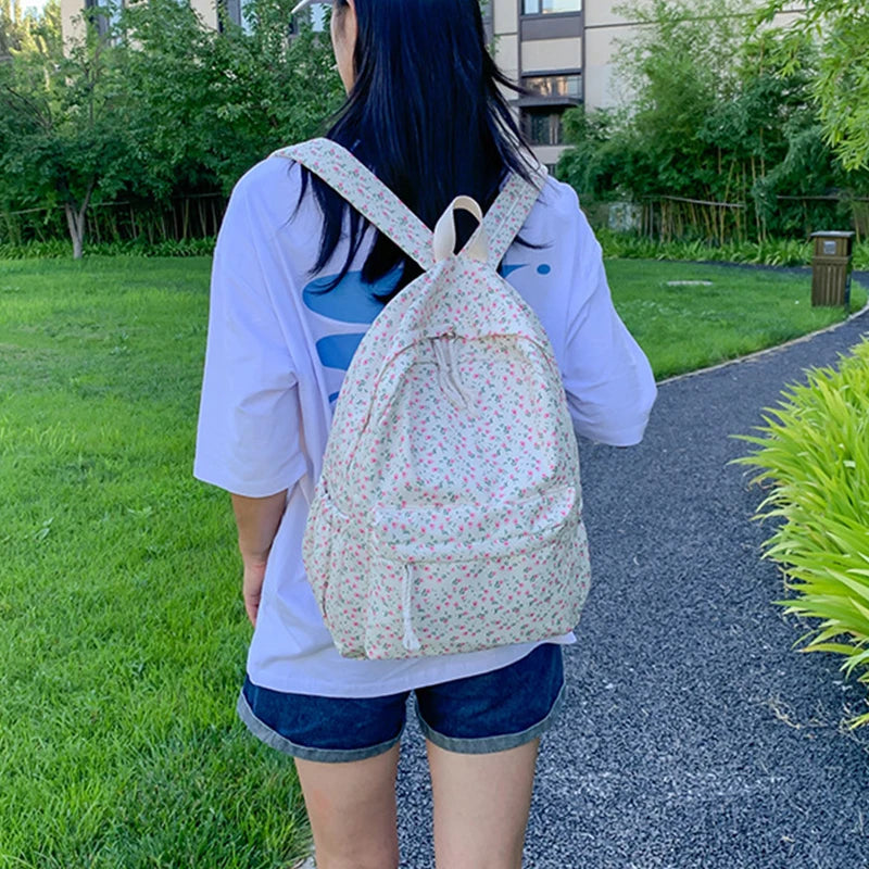 Sacs à dos en nylon à imprimé floral pour femmes, sacs à dos pour documents solides et doux, sac décontracté, grande capacité, sac initié étanche, assressentià tout, mode