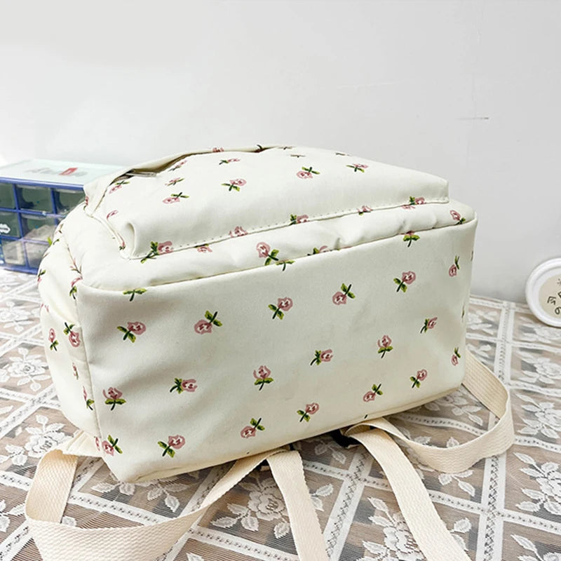 Sacs à dos en nylon à imprimé floral pour femmes, sacs à dos pour documents solides et doux, sac décontracté, grande capacité, sac initié étanche, assressentià tout, mode