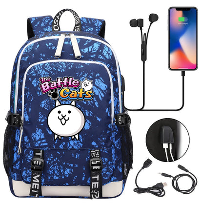 Sac à dos mignon, pour l'école, étudiant, chargeur USB, pour ordinateur portable, garçons et filles, voyage quotidien, adolescent, collège, The battle cats