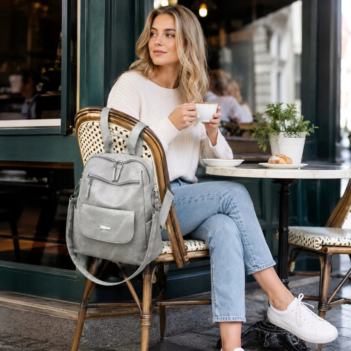 Sac à dos vintage en cuir souple, grande capacité