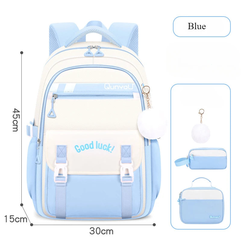 Sac à dos pour les filles avec boîte à déjeuner porte-crayon ensemble primaire