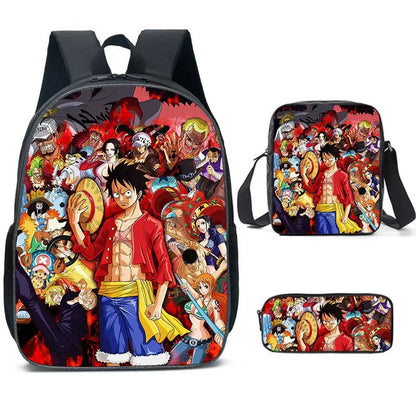 Cartable Luffy une pièce pour garçons et filles, sac à dos d'étudiant, sac d'école de dessin animé Anime, sac à dos aste, ensemble de 3 pièces