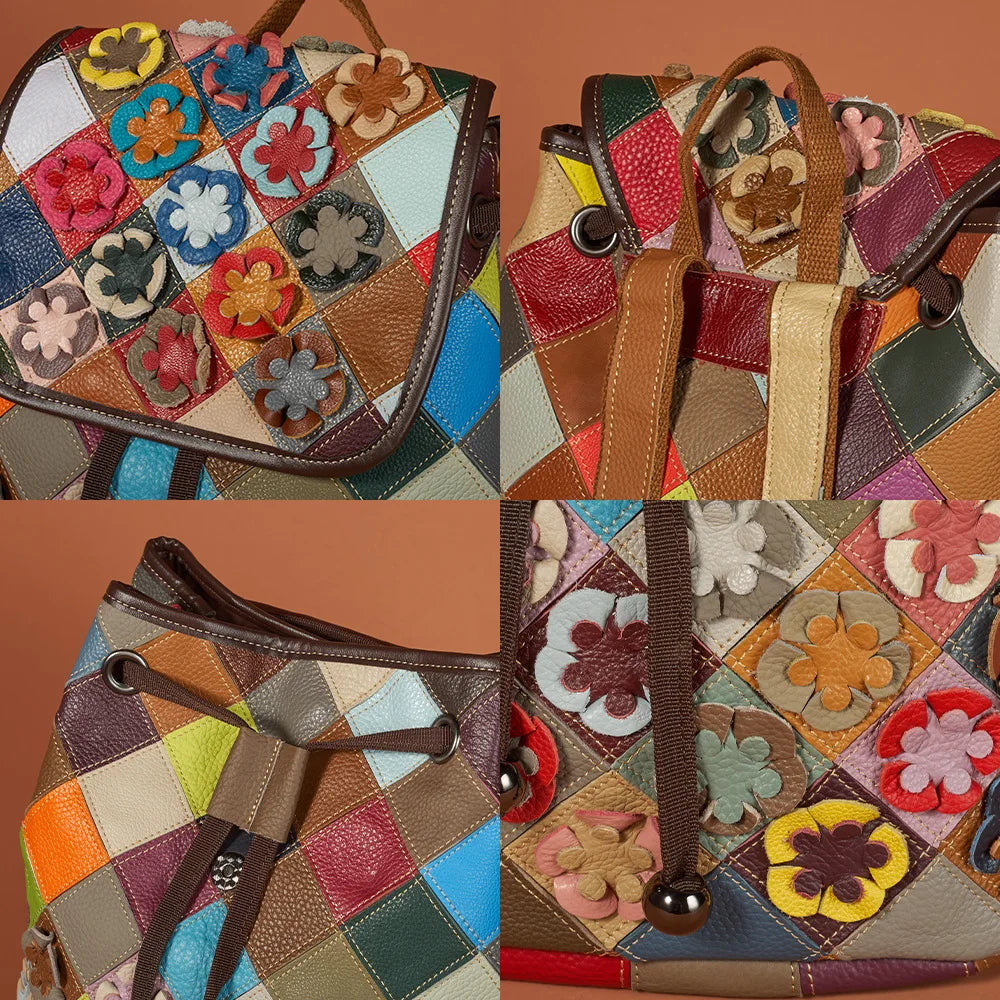 Sac à dos Floral en cuir véritable