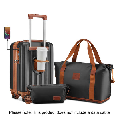 Ensemble de valises à main extensibles en ABS avec sac de voyage