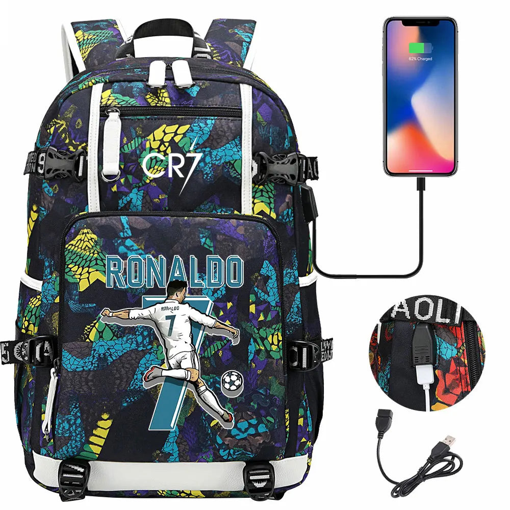 Sac à dos Ronaldo Football CR7 avec chargeur USB, cartable pour ordinateur portable, sacs de voyage pour adolescents et étudiants