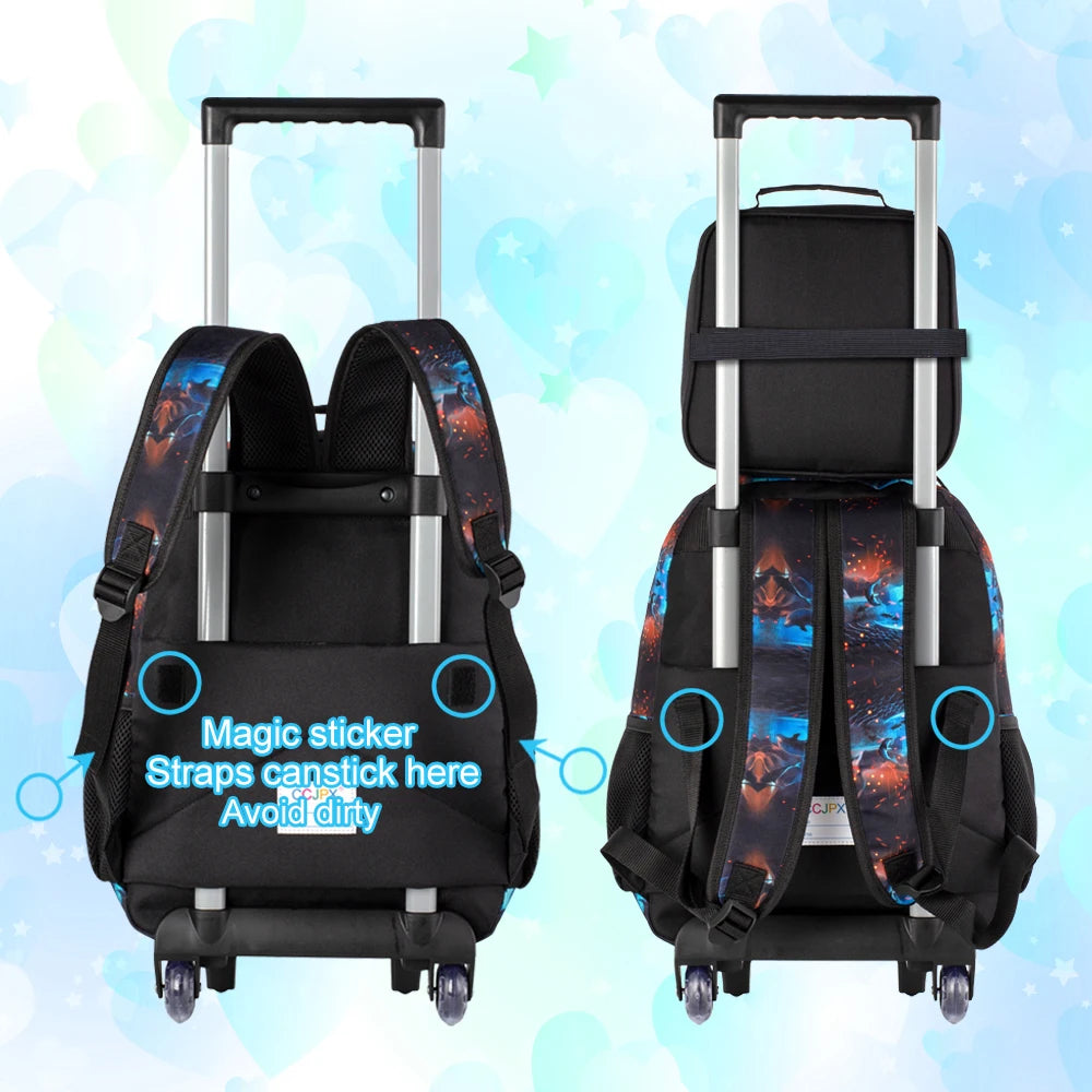 Sac à dos roulant 3 pièces dinosaure pour enfants