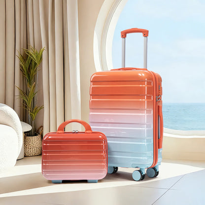 Valise à roulettes bicolore et sac de maquillage 14 pouces