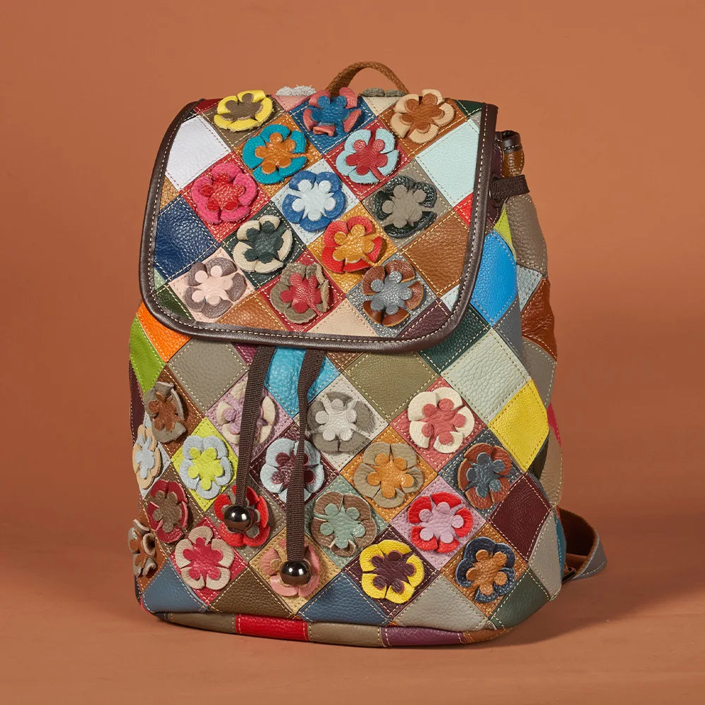 Sac à dos Floral en cuir véritable