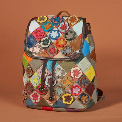 Sac à dos Floral en cuir véritable