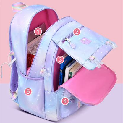 Sacs d'école imperméables pour enfants, cartable violet et rose pour filles, SR, grande capacité, étudiant du primaire