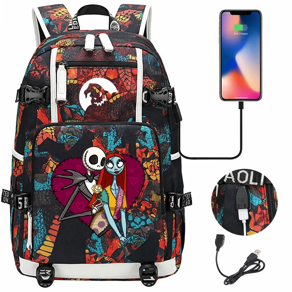 Sac à Dos The Nightmare Before Christmas pour Enfant, Cartable, Grande Capacité, Ordinateur Portable, Étanche, Multifonction, Chargement USB