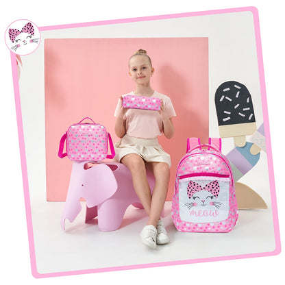 Cartable en cuir PU pour l'école primaire, sac à lunch et sac à stylo, 3 pièces