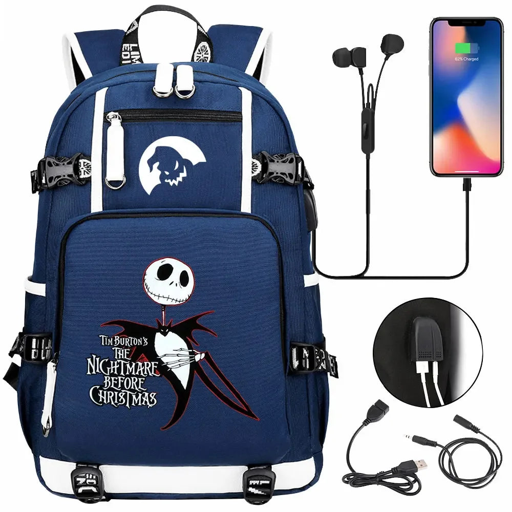 Sac à Dos The Nightmare Before Christmas pour Enfant, Cartable, Grande Capacité, Ordinateur Portable, Étanche, Multifonction, Chargement USB