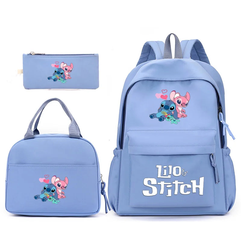 Sac à dos Lilo Stitch avec sac à lunch pour femmes et adolescents, sacs d'école pour étudiants, sac de voyage à la mode, ensembles pour adolescents, 3 pièces