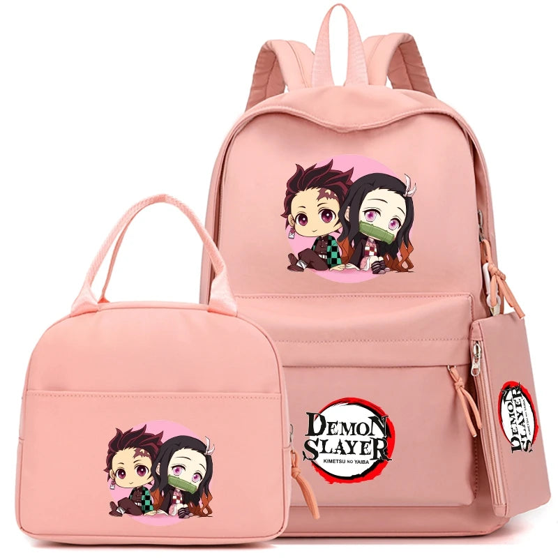 Sac à dos Anime Demon Slayer avec sac à lunch pour garçons et filles, cartable de retour à l'école, sac de voyage pour hommes et femmes, 3 pièces par ensemble