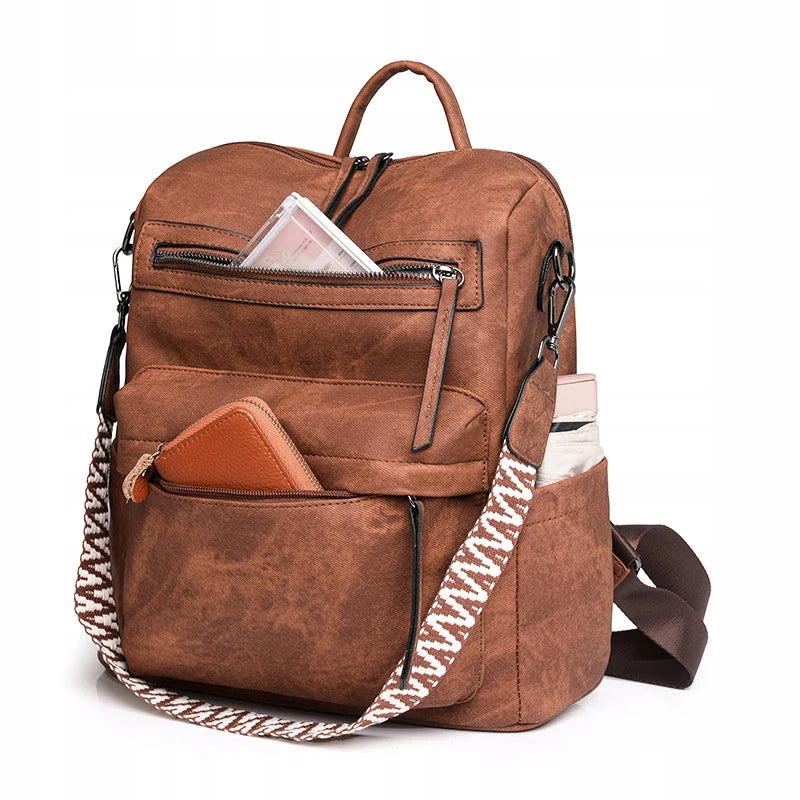 Sac à dos convertible 2 en 1 en cuir marron caramel avec bandoulière