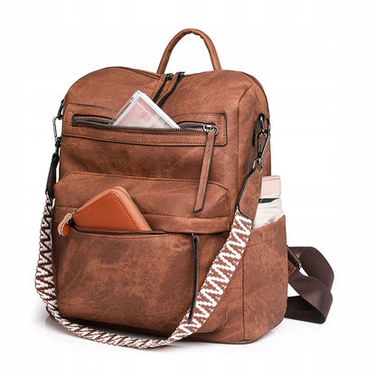 Sac à dos convertible 2 en 1 en cuir marron caramel avec bandoulière