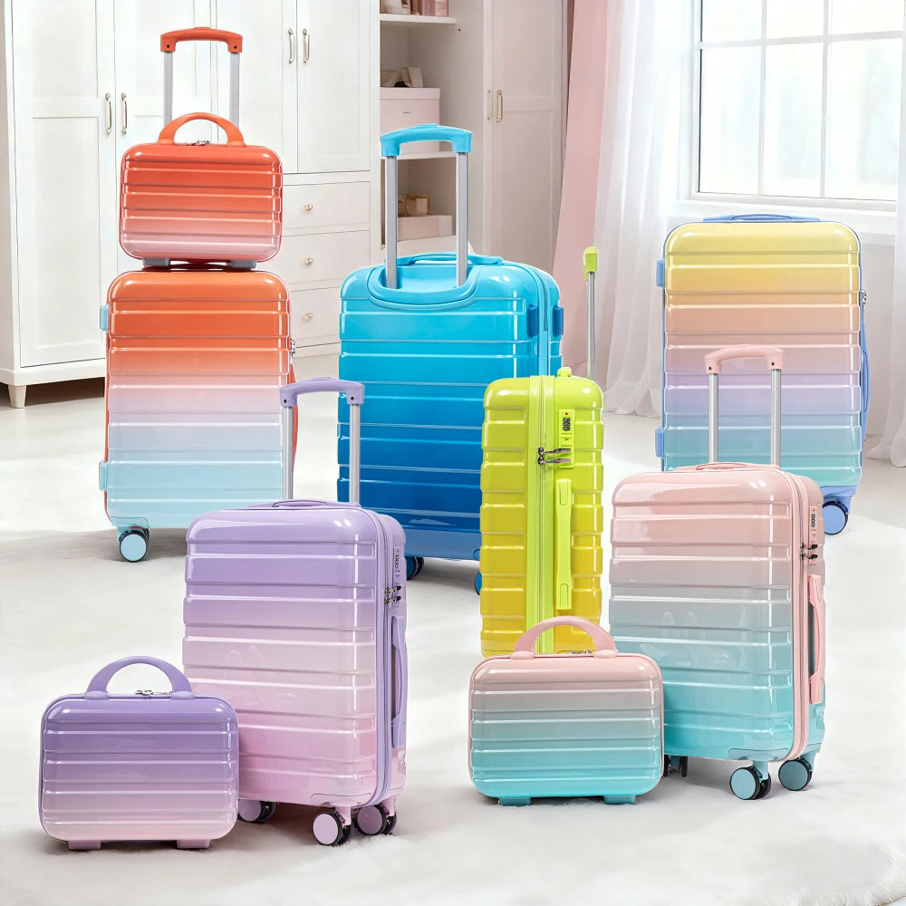 Valise à roulettes bicolore et sac de maquillage 14 pouces