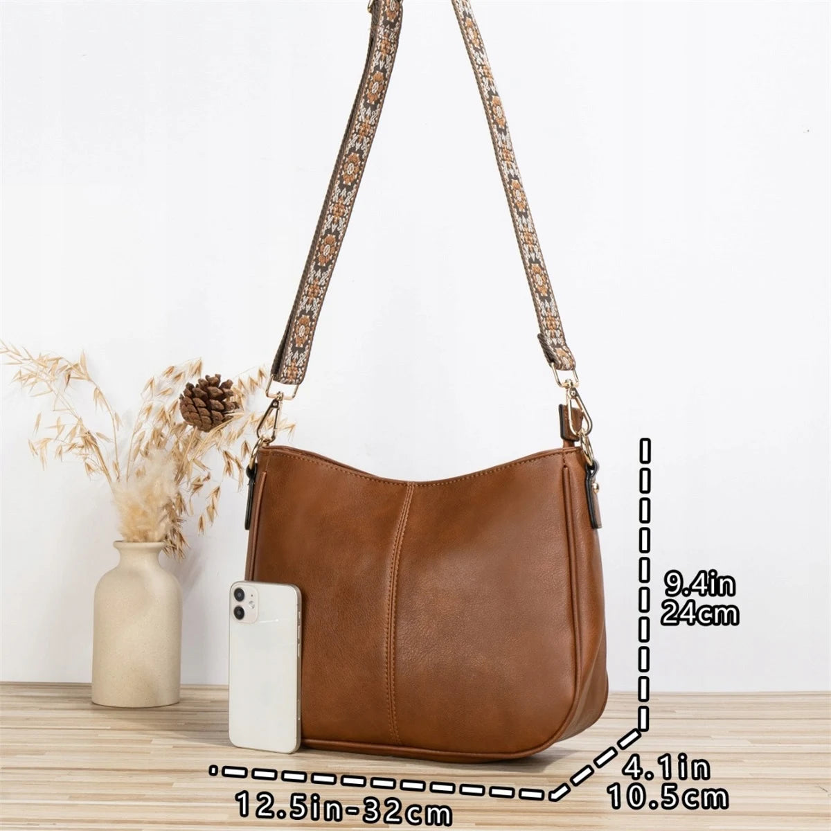 Sac à main marron pour femme en cuir écologique