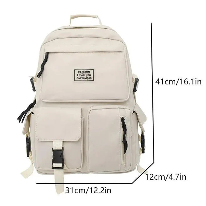 Sac à Dos Multi-Poches Universel en Nylon pour Homme et Femme, Grande Capacité, Loisirs, Cartable Simple, Insertion d'Ordinateur beige