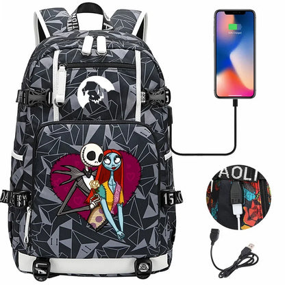 Sac à Dos The Nightmare Before Christmas pour Enfant, Cartable, Grande Capacité, Ordinateur Portable, Étanche, Multifonction, Chargement USB