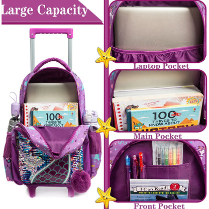 Sac à dos à roulettes sirène, 3 pièces