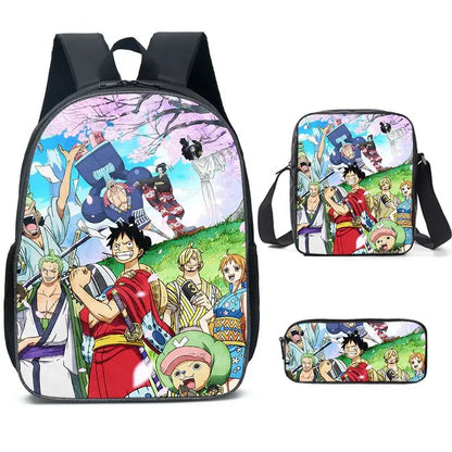 Cartable Luffy une pièce pour garçons et filles, sac à dos d'étudiant, sac d'école de dessin animé Anime, sac à dos aste, ensemble de 3 pièces