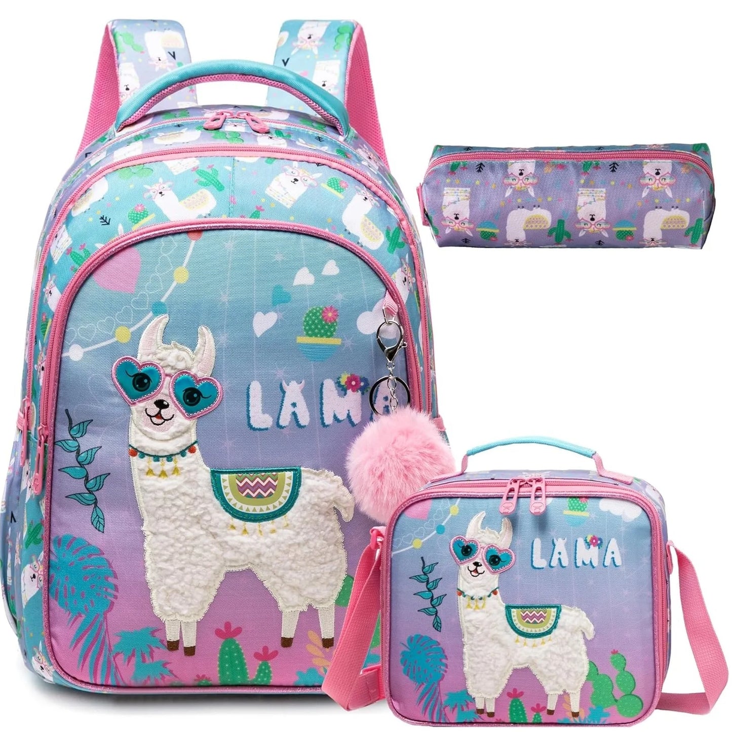 Ensemble de 3 sacs à dos d'école pour fille, sac à déjeuner, trousse