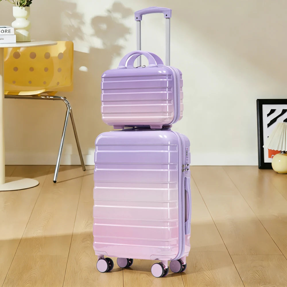 Valise à roulettes bicolore et sac de maquillage 14 pouces