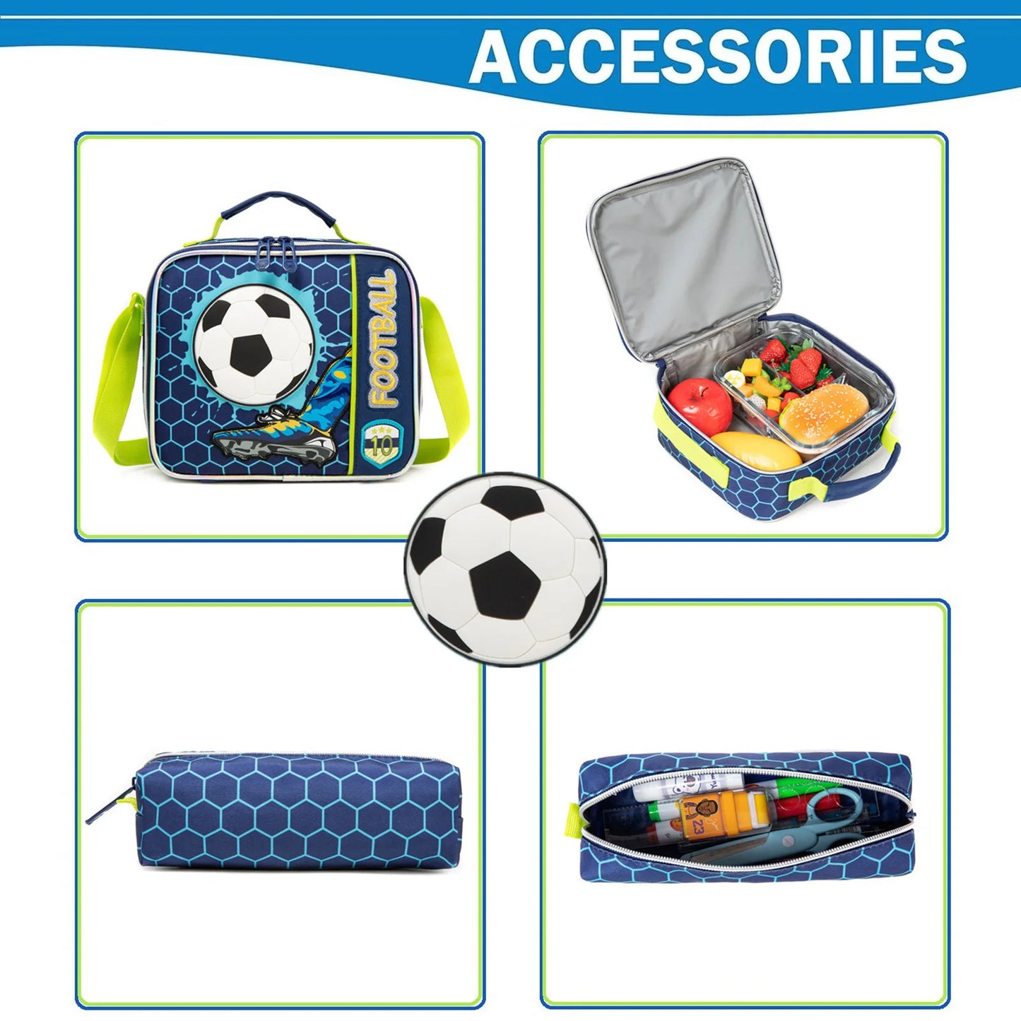 Ensemble de 3 sacs à dos d'école avec sac à déjeuner et étui à stylos