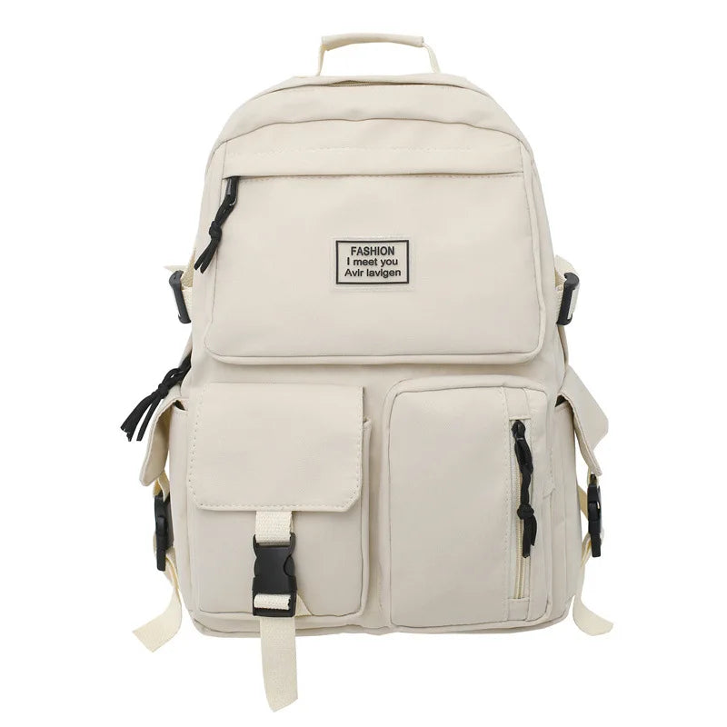 Sac à Dos Multi-Poches Universel en Nylon pour Homme et Femme, Grande Capacité, Loisirs, Cartable Simple, Insertion d'Ordinateur beige