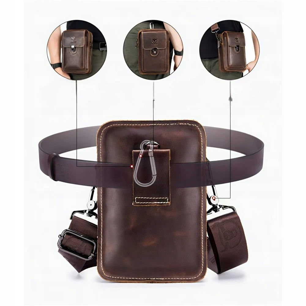 Sac banane en cuir véritable pour homme avec passant de ceinture