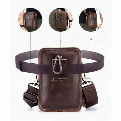 Sac banane en cuir véritable pour homme avec passant de ceinture