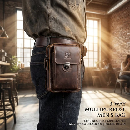 Sac banane en cuir véritable pour homme avec passant de ceinture