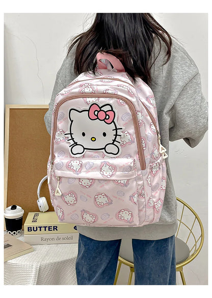 Sanurgente-Cartable en toile Kawaii pour garçons et filles, sac à dos grande capacité, mignon Kuromi Melody Cinnamoroll, dessin animé Hello Kitty