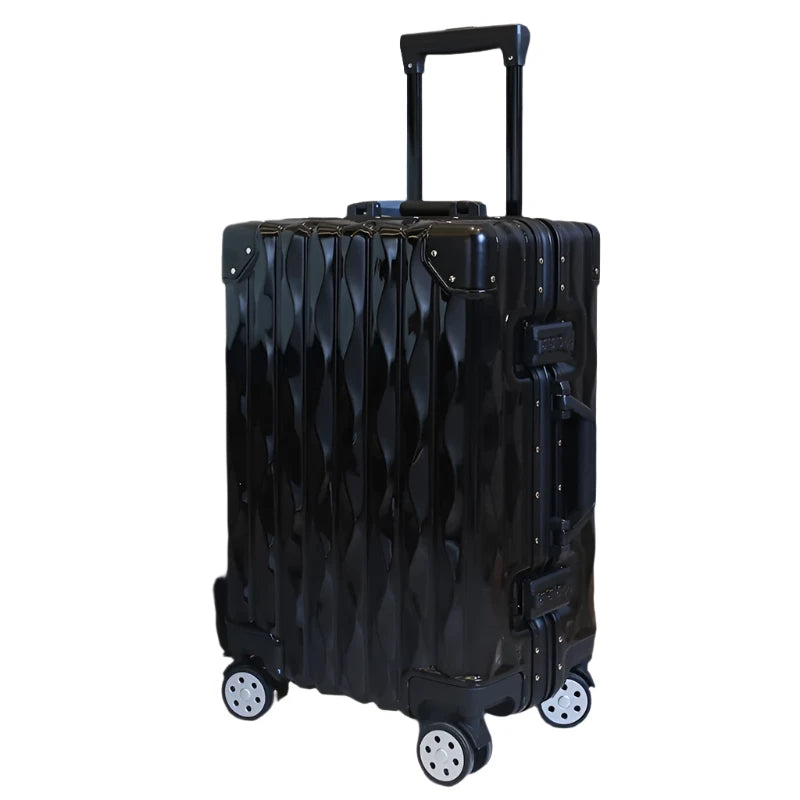 Super jolie valise à roulettes pour hommes et femmes, valise noire de voyage version coréenne, 20/24/28 pouces cadre en aluminium