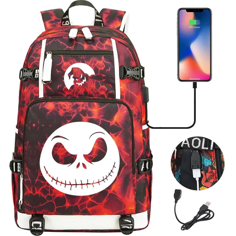 Sac à Dos The Nightmare Before Christmas pour Enfant, Cartable, Grande Capacité, Ordinateur Portable, Étanche, Multifonction, Chargement USB