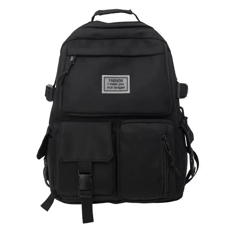 Sac à Dos Multi-Poches Universel en Nylon pour Homme et Femme, Grande Capacité, Loisirs, Cartable Simple, Insertion d'Ordinateur noir