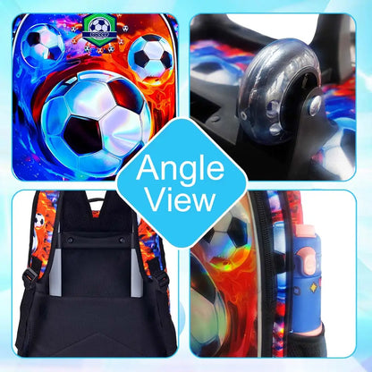 Cartable à roulettes, sac d'école primaire avec sac à lunch, football